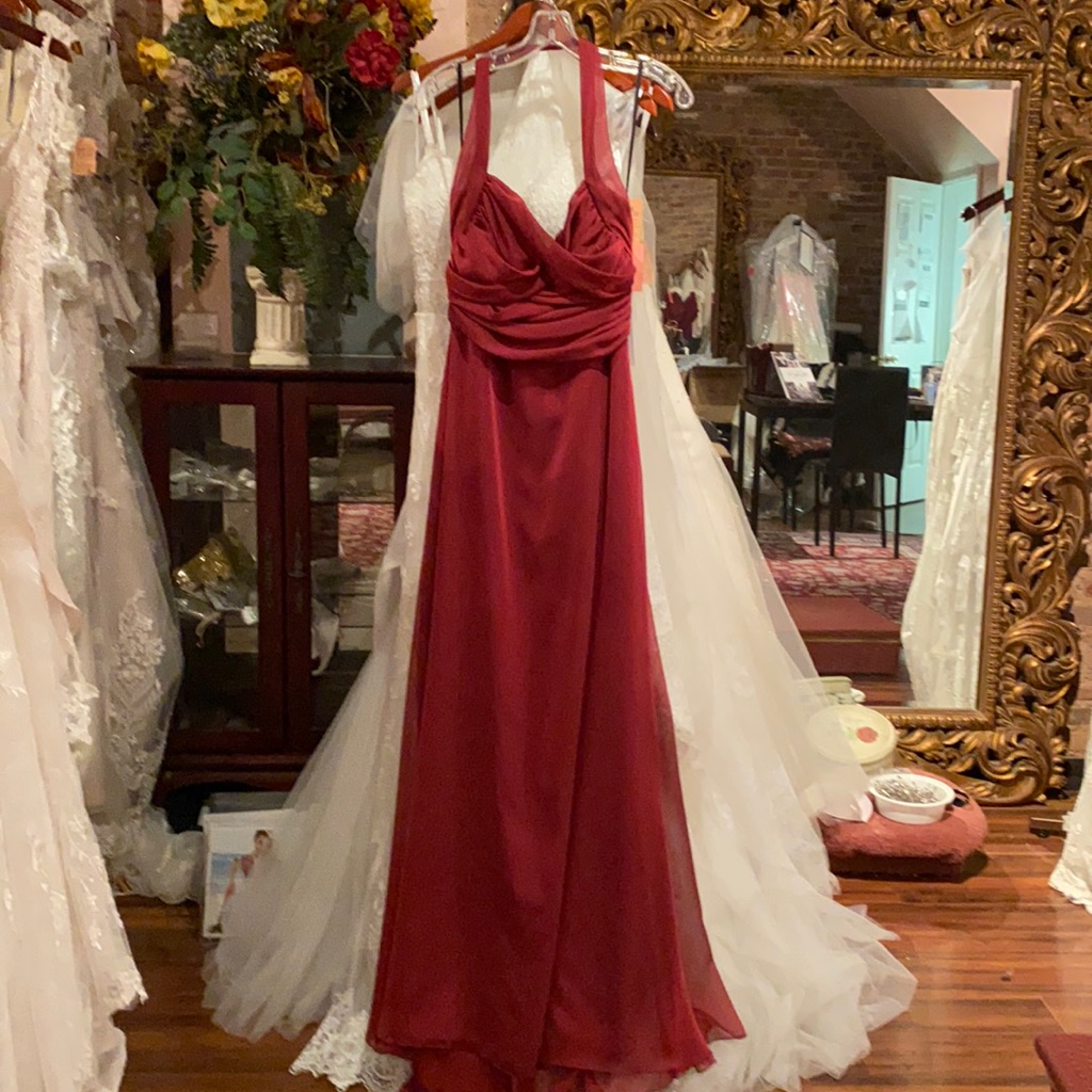Ruby Irridescent Chiffon Halter Gown . Sz. 10